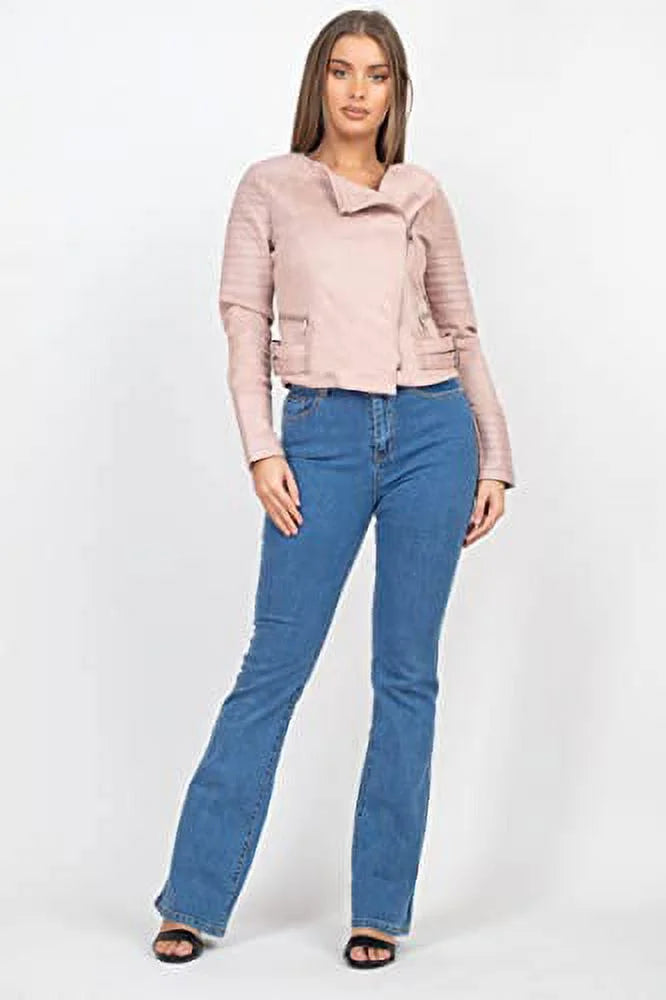 Quilted Sleeves Zip-Up Biker Jacket X6090
