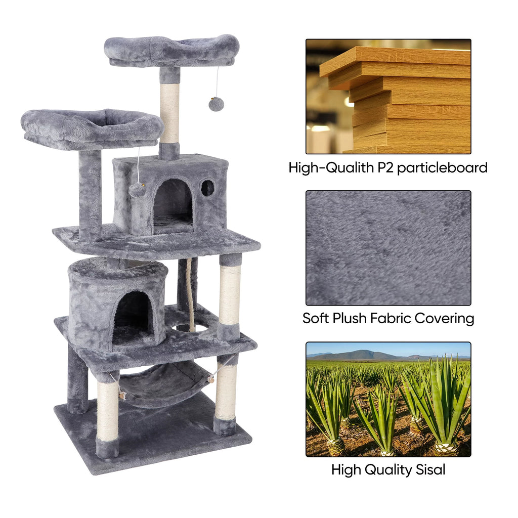 Gray Multi-Level Cat Tree with Scratching Posts and Hammock I4861
