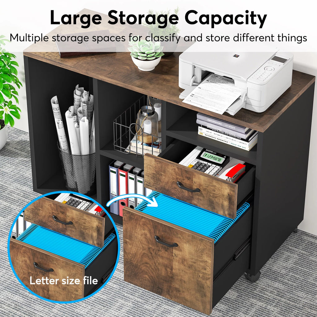 59 inch L-Shaped Computer Desk with File Cabinet P895