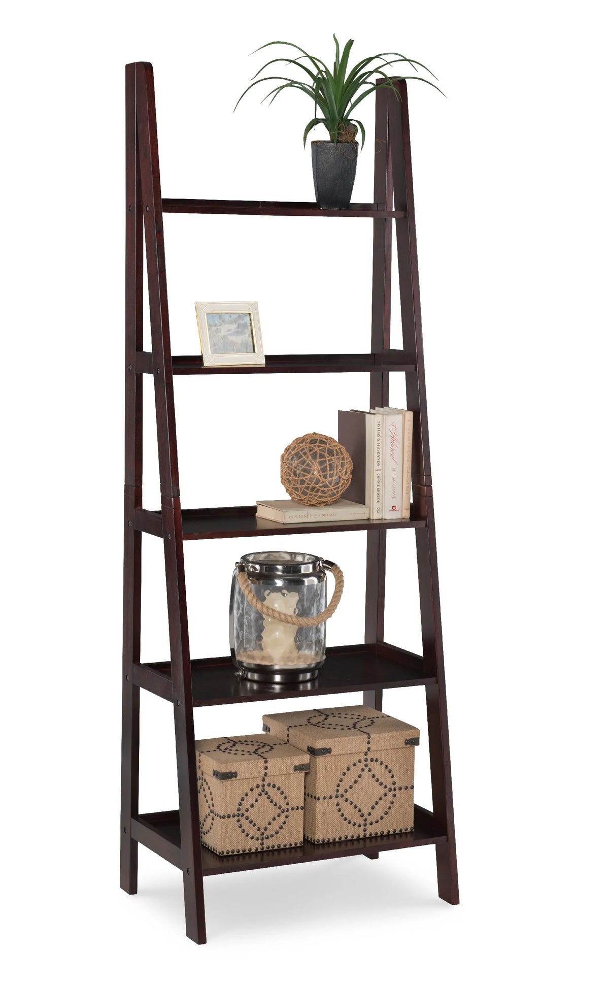 5-Shelf Ladder Bookcase, 72" Height, Espresso Finish Z102