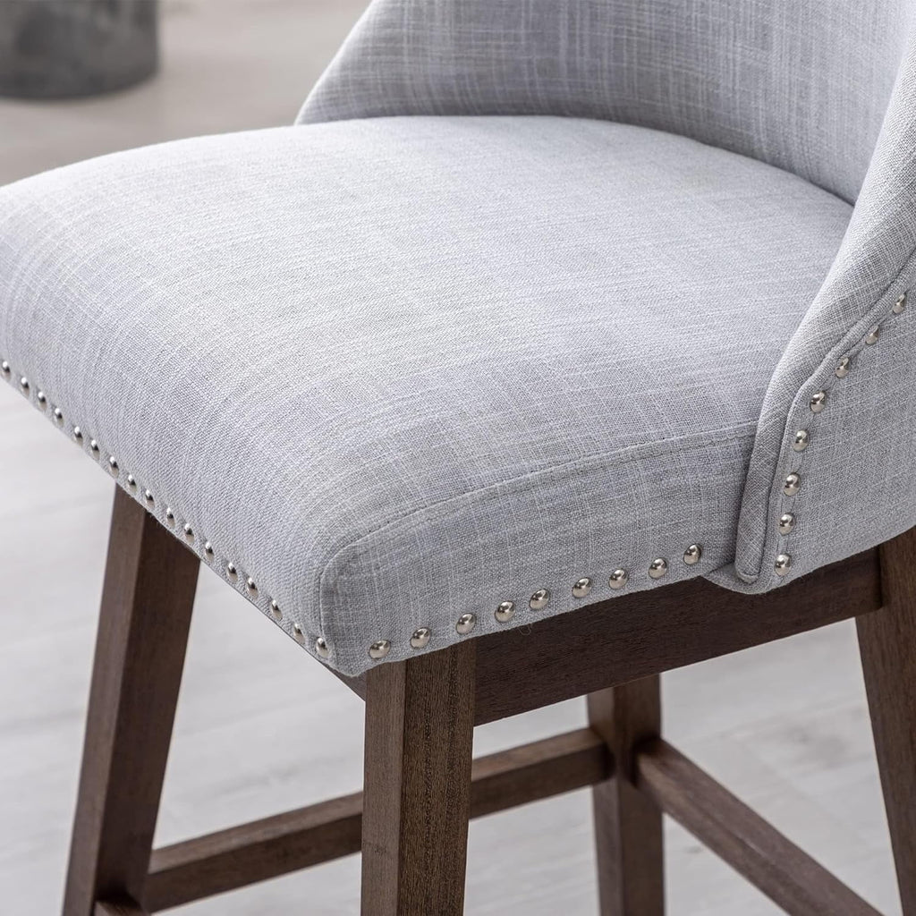27 inch Swivel Linen Fabric Barstools with Wood Legs E31561