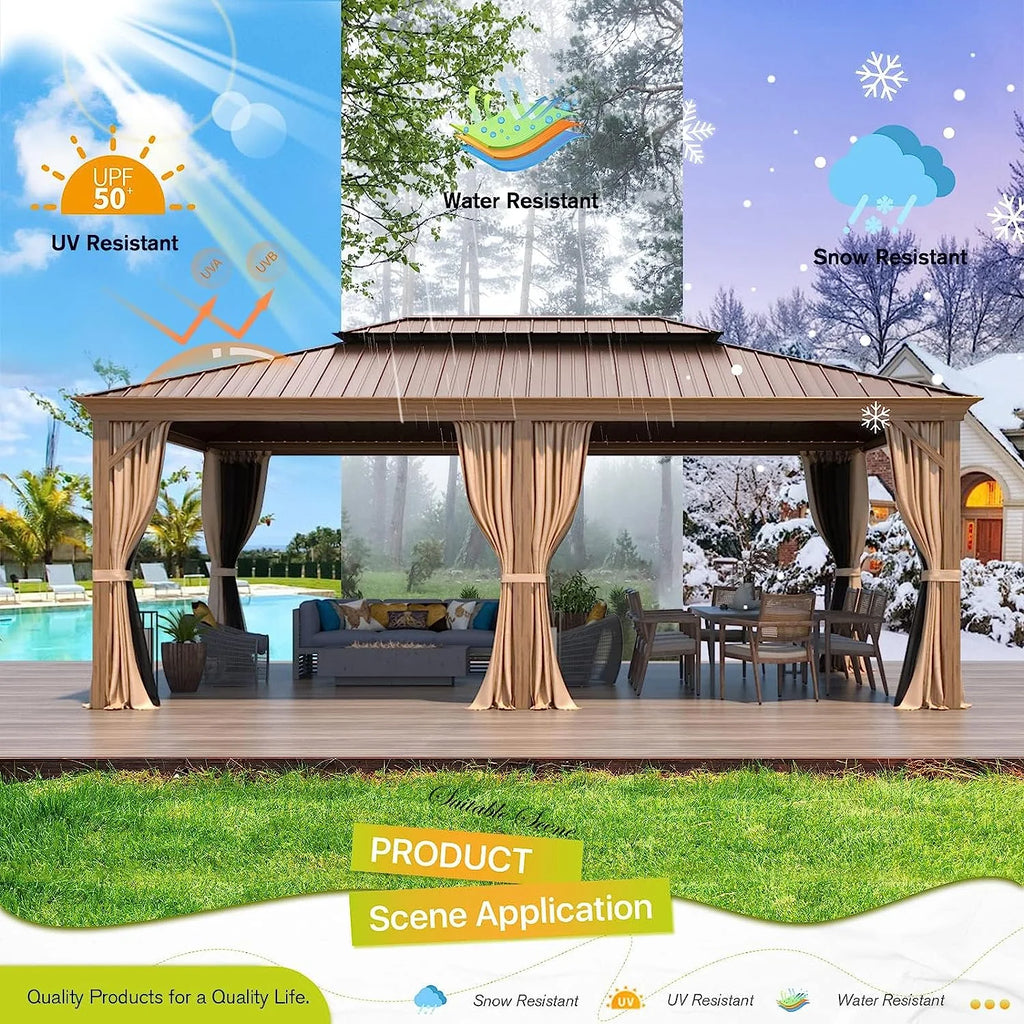 14' x 20' Hardtop Gazebo with Curtains and Nettings V948585