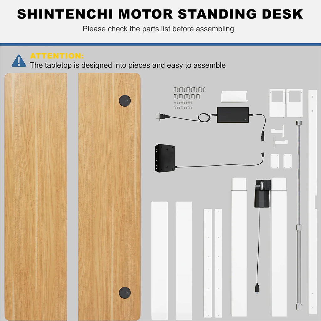 White Frame Maple Top Electric Height Adjustable Standing Desk D2613