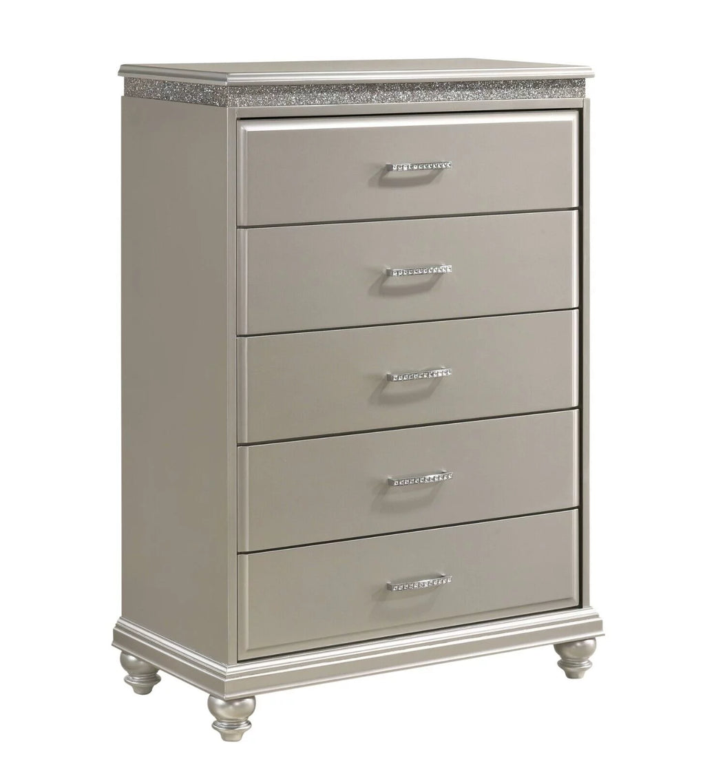 King Panel Bed Dresser Mirror Nightstand Chest Wooden Bedroom Furniture Set Q960401
