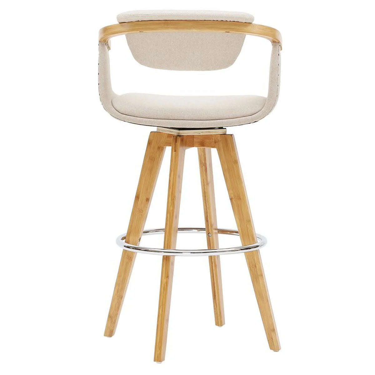 Beige Fabric Bamboo Counter Stool R57197