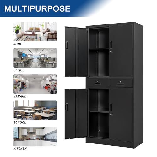 White Metal Locking Storage Cabinet with Adjustable Shelves and One Drawer S317262