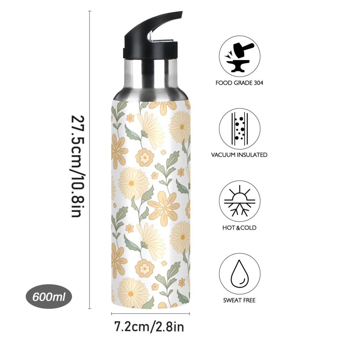 Stainless Steel Insulated Thermos Vacuum Flask Water Bottle with Straw Lid N559
