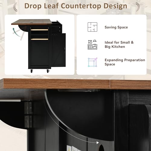 Rolling Kitchen Island with Power Outlet and Drop Leaf K68082