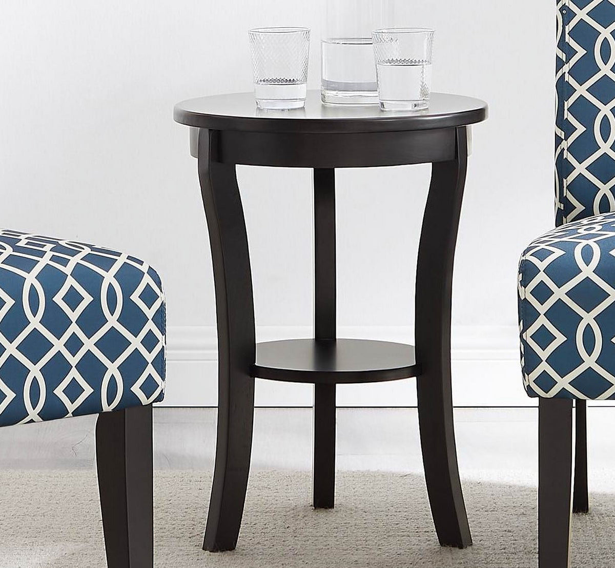 3pc Blue Fabric Upholstered Side Table and 2 Chairs A84778