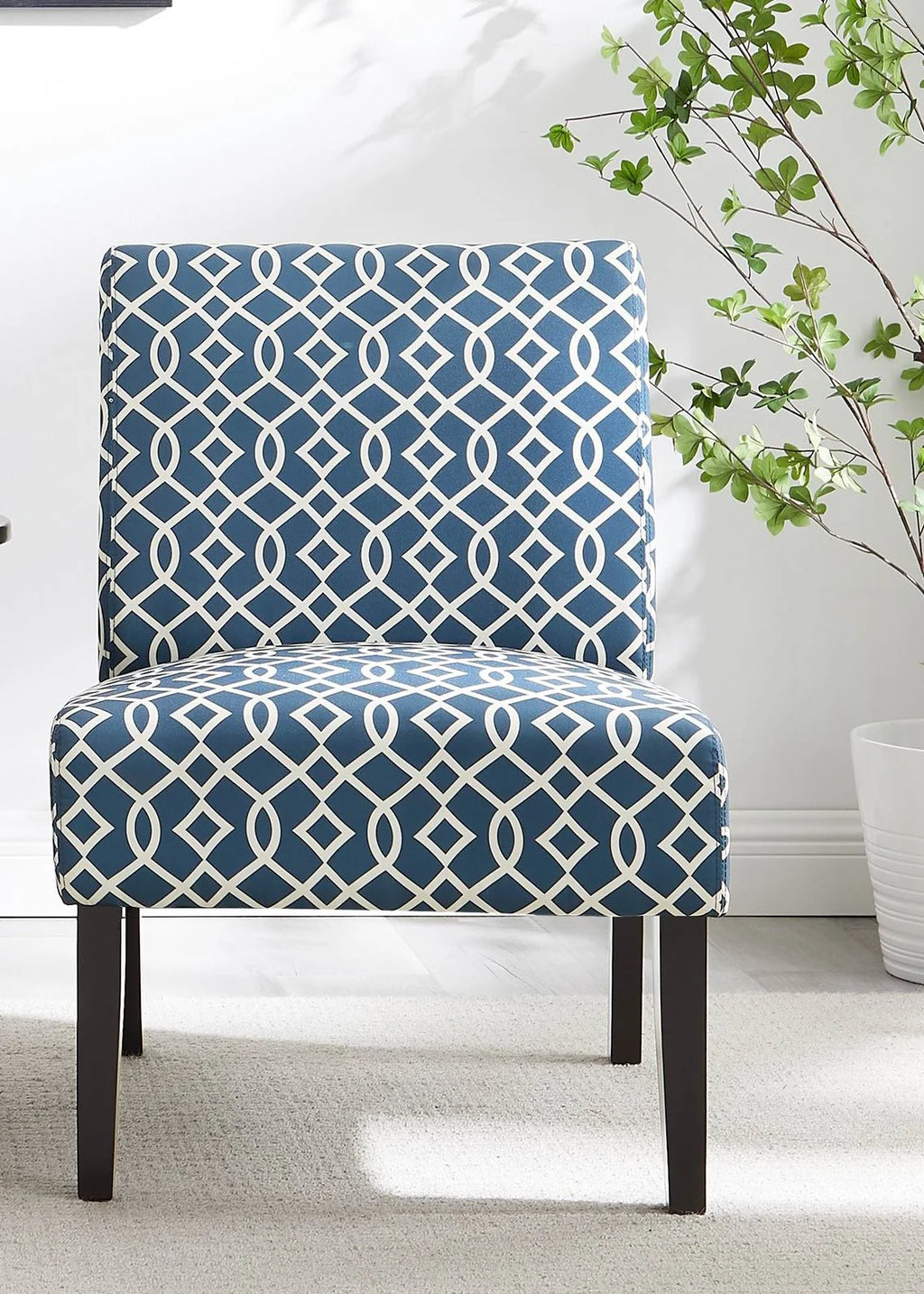 3pc Blue Fabric Upholstered Side Table and 2 Chairs A84778