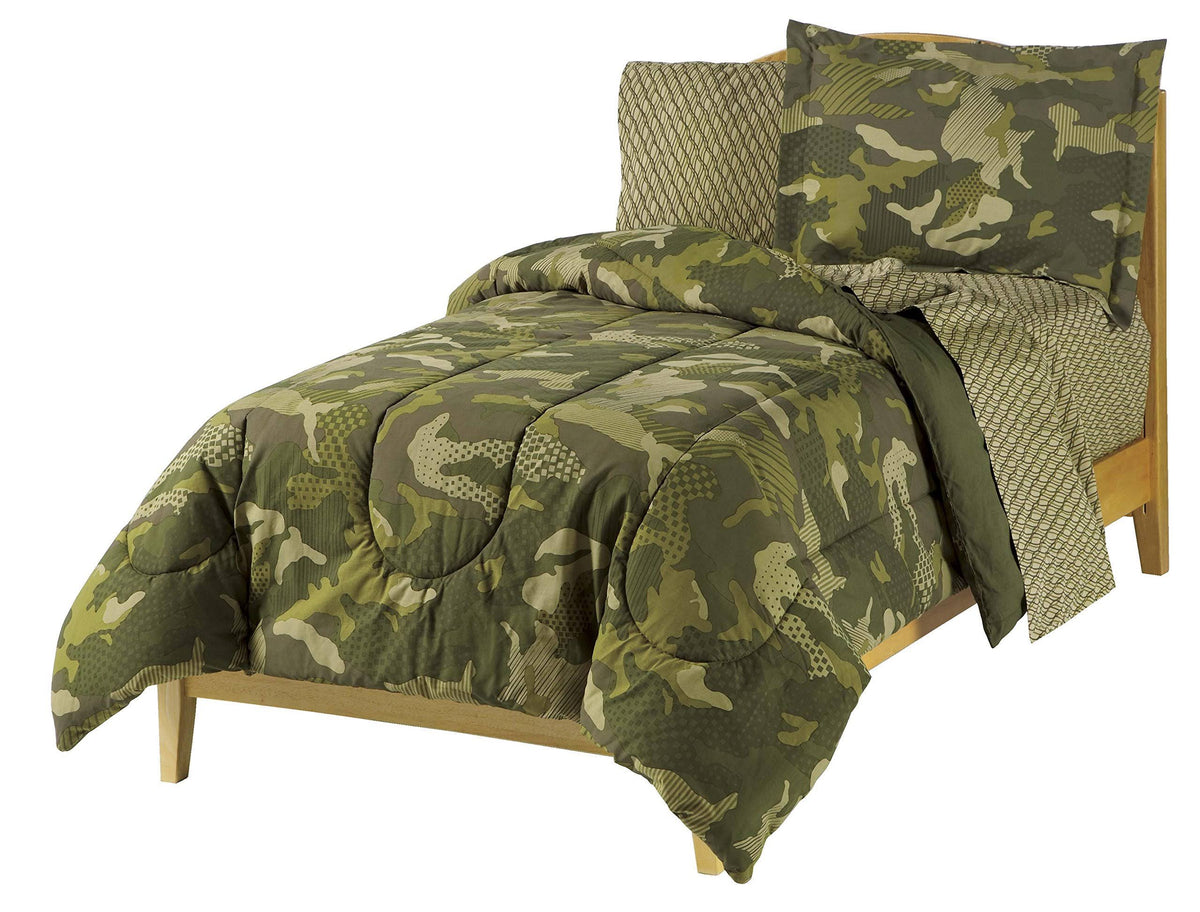 Geo Camo Bed in A Bag Comforter Set Twin Green P2538