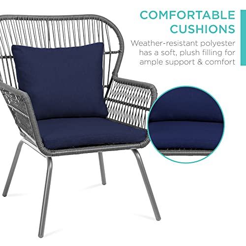 3-Piece All-Weather Wicker Patio Bistro Set with Cushions and Glass Top Side Table K6296