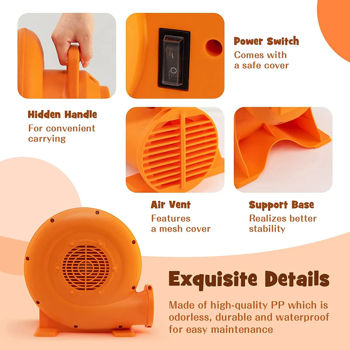 380W 0.5HP Air Blower with 25 FT SJTW Wire, IPX4, GFCI Plug W961