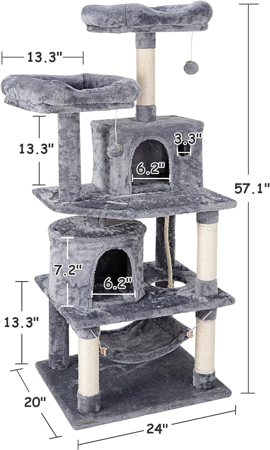 Gray Multi-Level Cat Tree with Scratching Posts and Hammock I4861