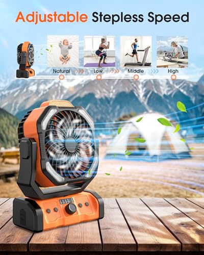 Portable Rechargeable Oscillating Camping Fan with LED Lantern O54362