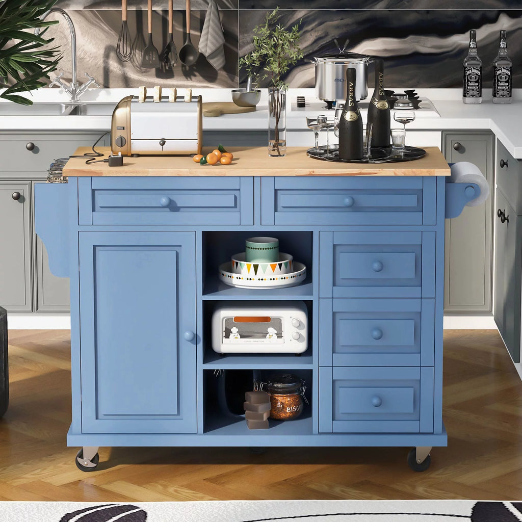 Mobile Kitchen Island Cart with Doors Drawers L9627