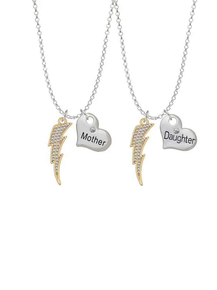 Goldtone Crystal Lightning Bolt Heart Necklaces Set of 2 V185