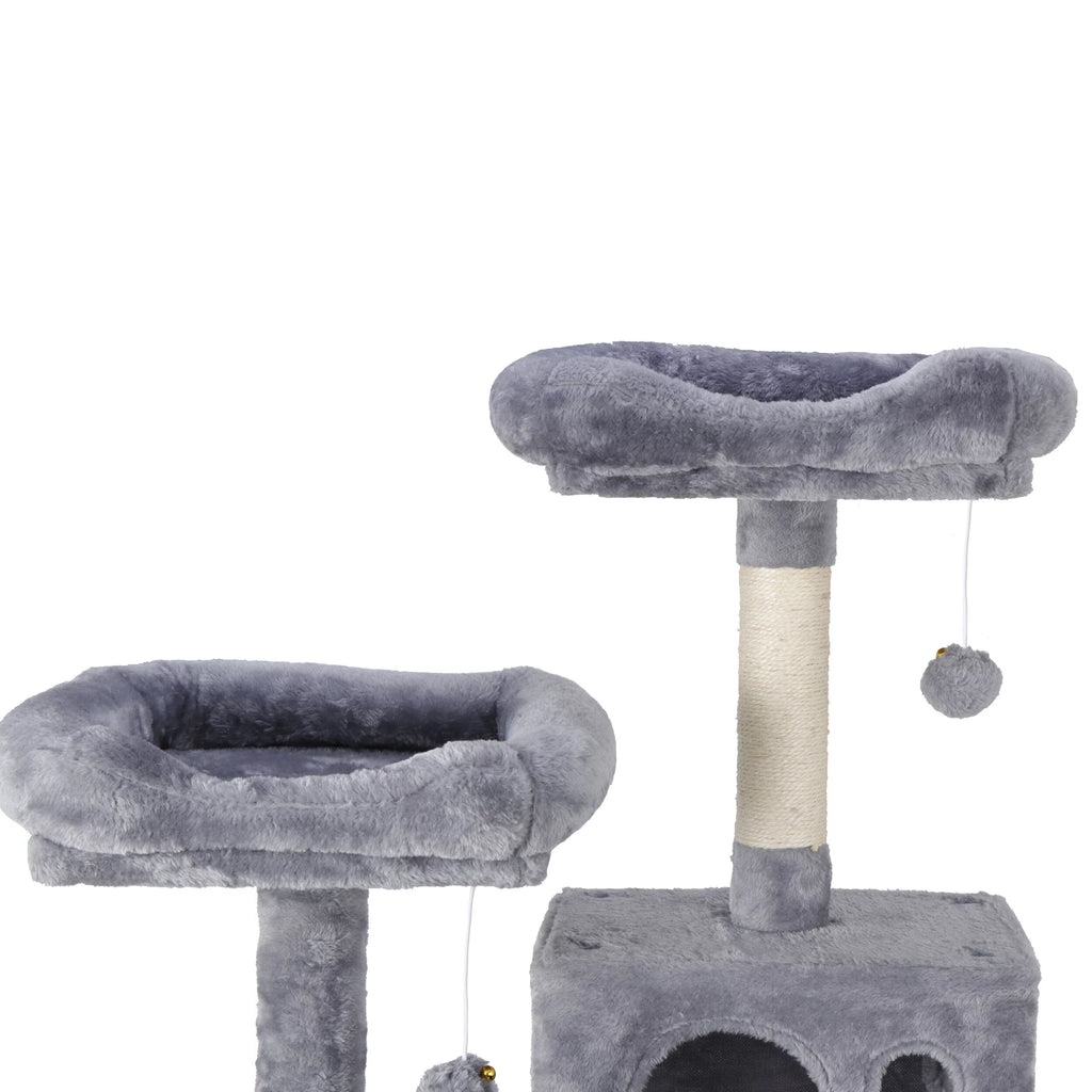 Gray Multi-Level Cat Tree with Scratching Posts and Hammock I4861