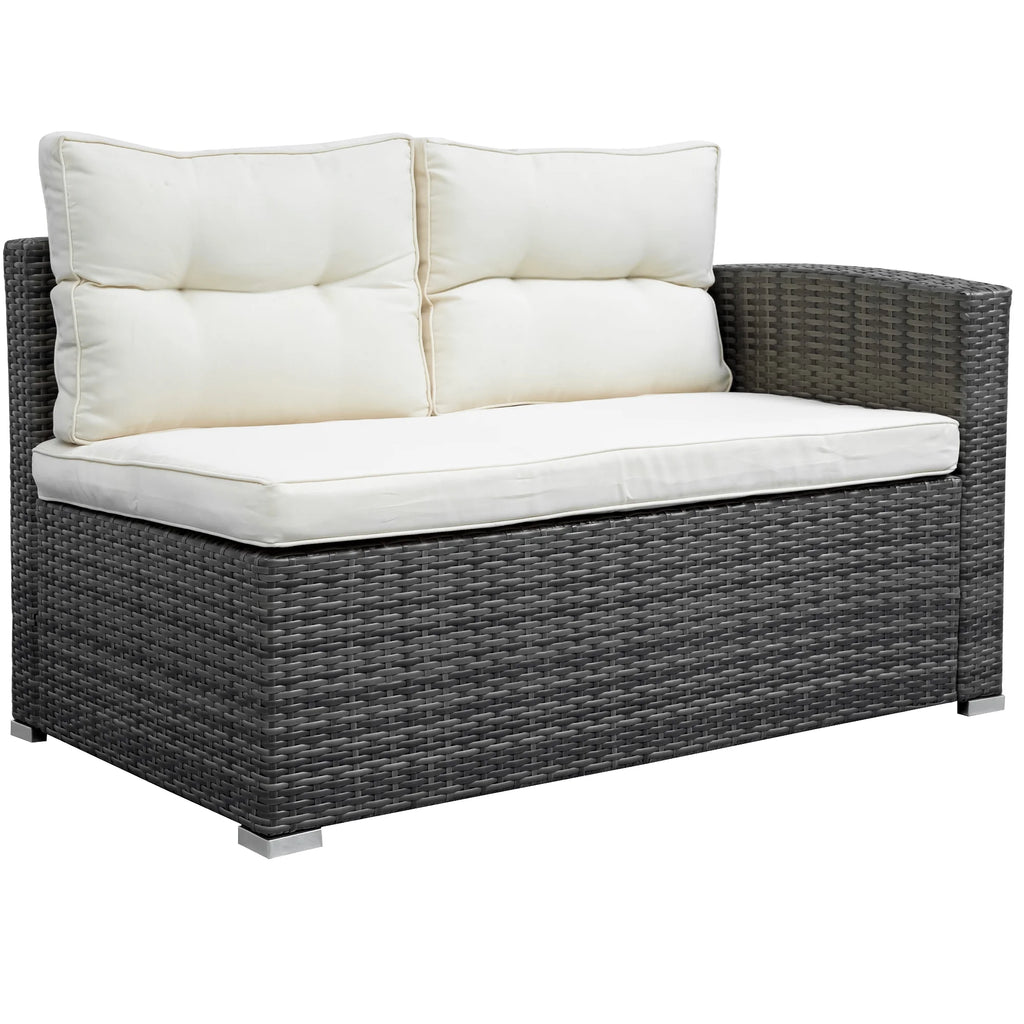 4 Piece Outdoor Rattan Sectional Sofa Set with Padded Cushions and Glass Dining Table C4322