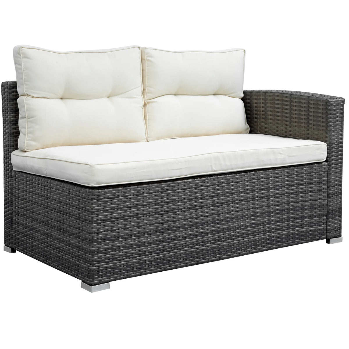 4 Piece Outdoor Rattan Sectional Sofa Set with Padded Cushions and Glass Dining Table C4322