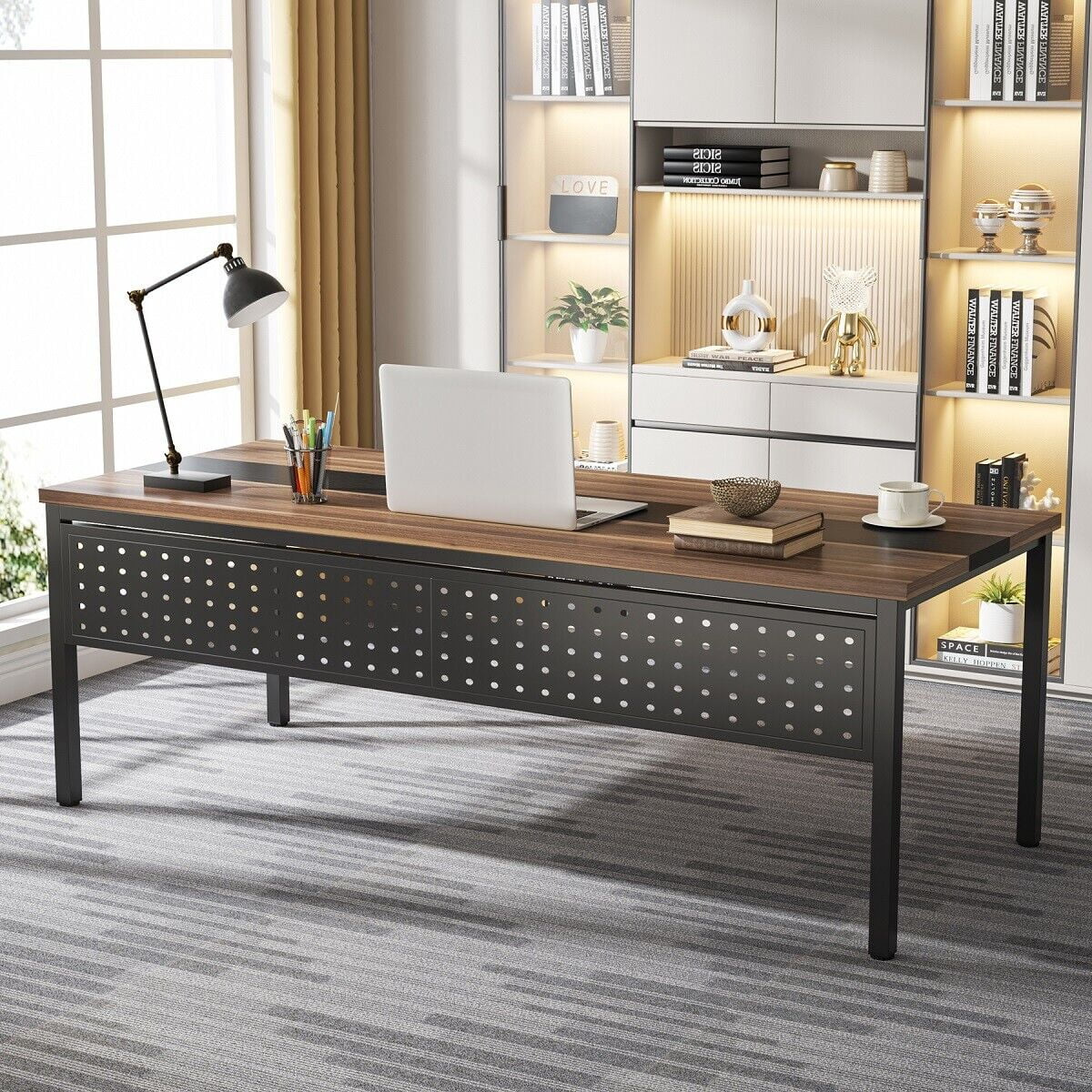 70.8" L Shaped Computer Desk with File Cabinet I4558