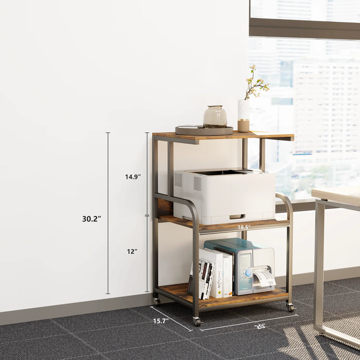 Large 3 Tier Printer Stand with Wheels H16025