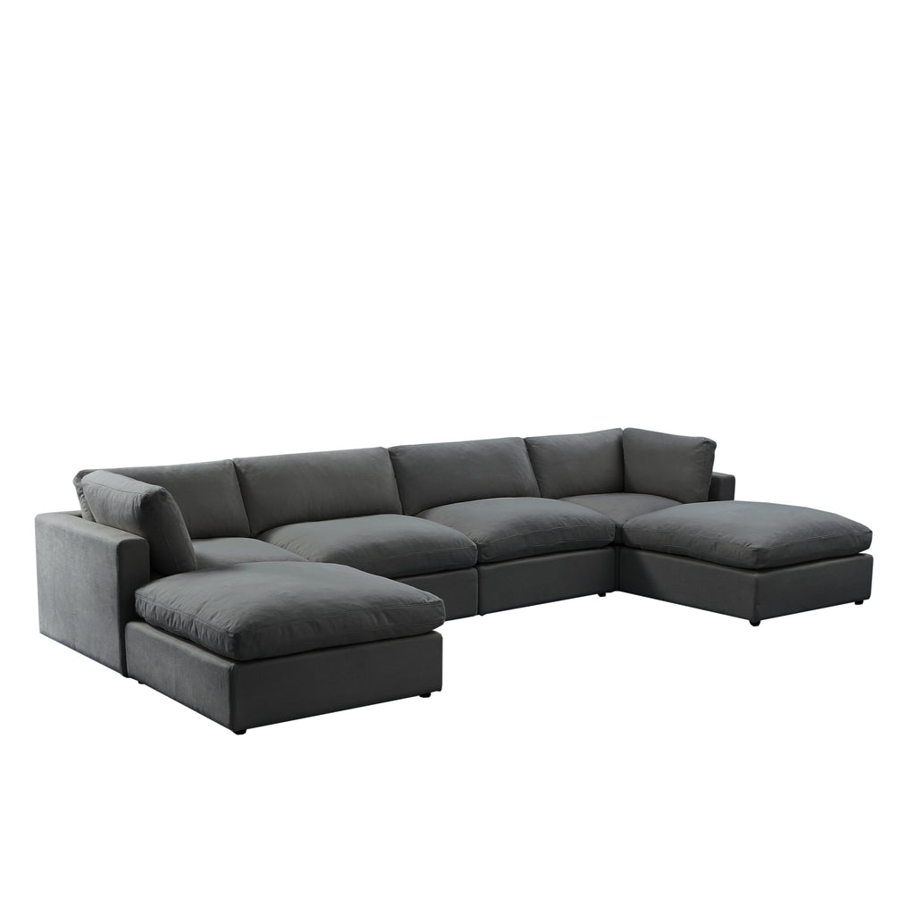 Charcoal Linen Sofa U-Chaise Sectional L2971