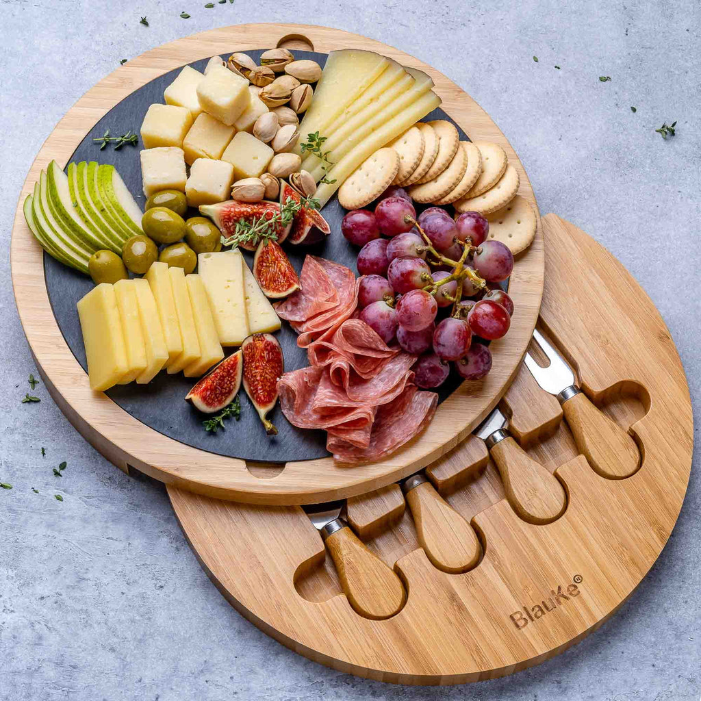 Bamboo Cheese Board with Knife Set and Slate O8646