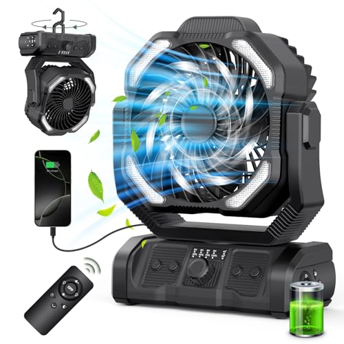 Portable Rechargeable Oscillating Camping Fan with LED Lantern O54362