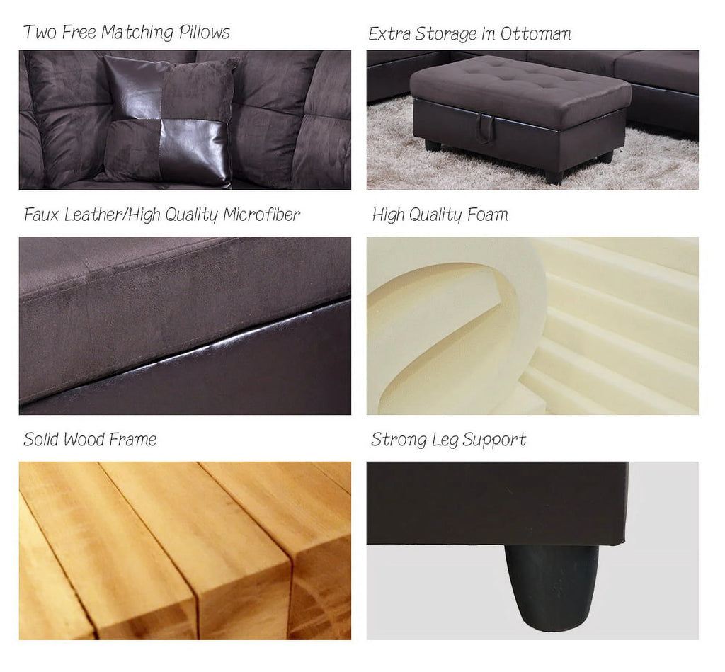 Microfiber with Faux Leather Sofa Set with Ottoman U488548