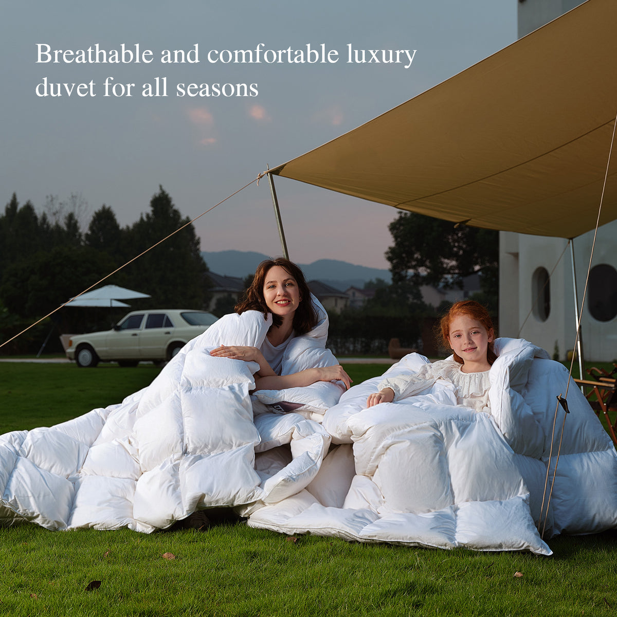 White 90 x 90 Inch Queen Size Down Comforter with Cotton Cover O466020